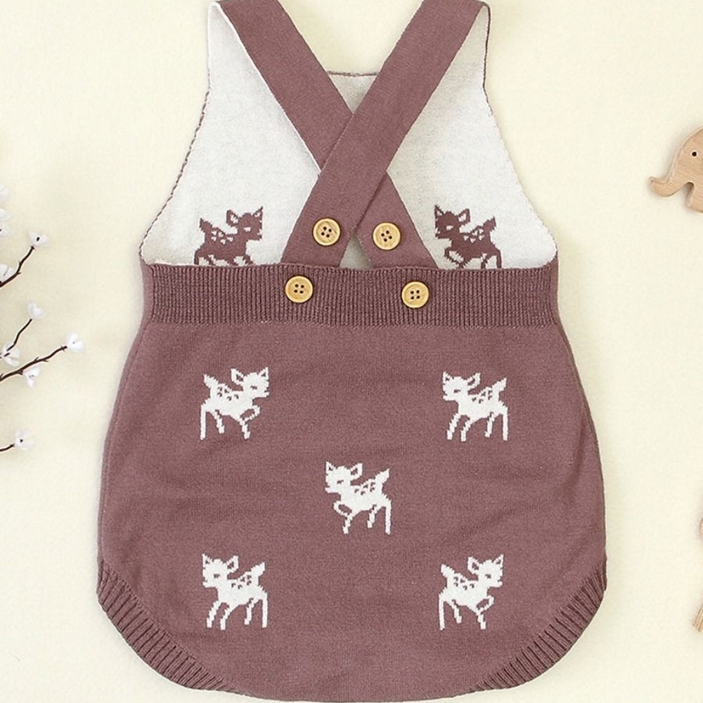 Rose Baby Deer Knit Overalls Bodysuit